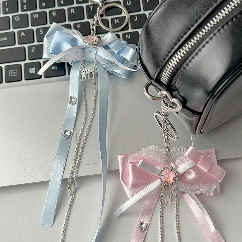 Satin&lace bow ribbon charm