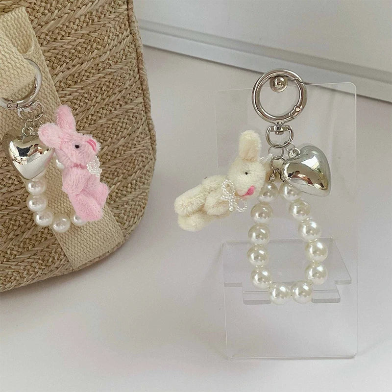 Bunny, pearl & heart charm