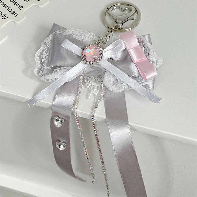 Satin&lace bow ribbon charm