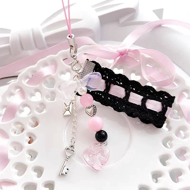 Lace ribbon & beaded charm