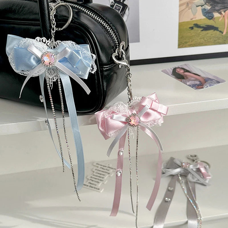 Satin&lace bow ribbon charm