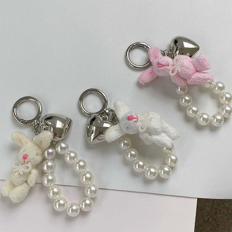 Bunny, pearl & heart charm