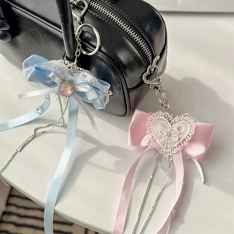 Satin&lace bow ribbon charm