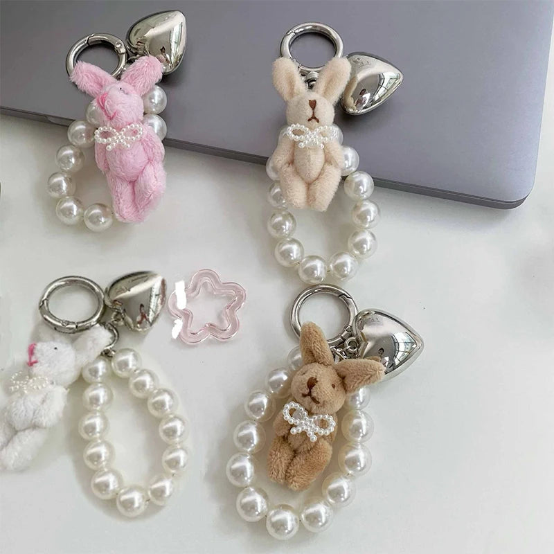 Bunny, pearl & heart charm