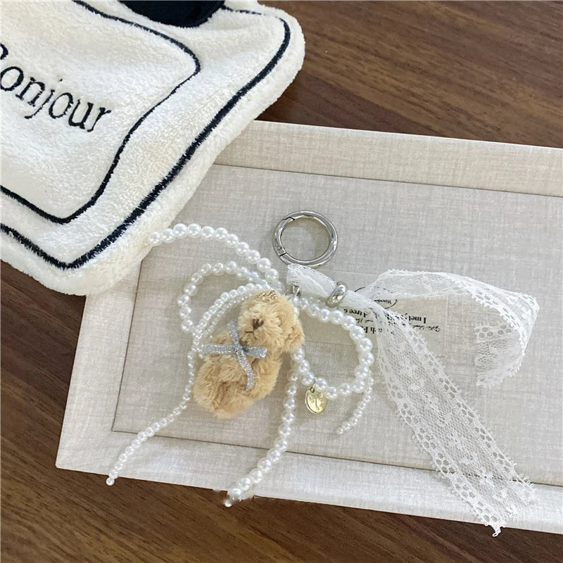 Pearl bowknot & french lace charm