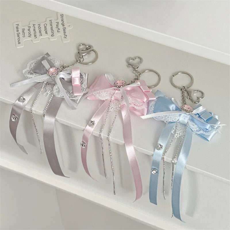 Satin&lace bow ribbon charm