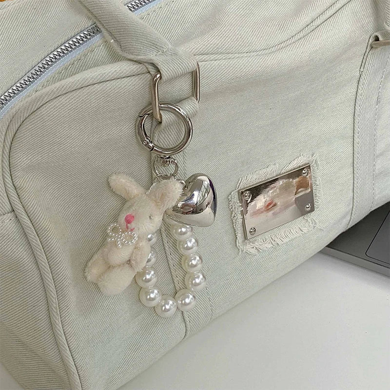 Bunny, pearl & heart charm